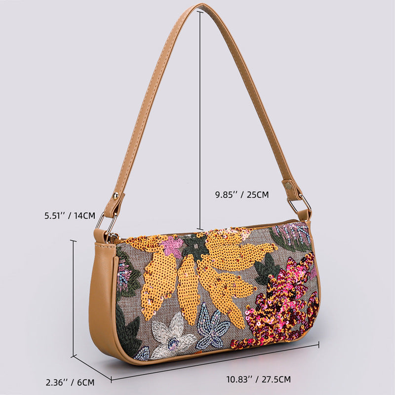 Wholesale sequin embroidered flower shoulder bag